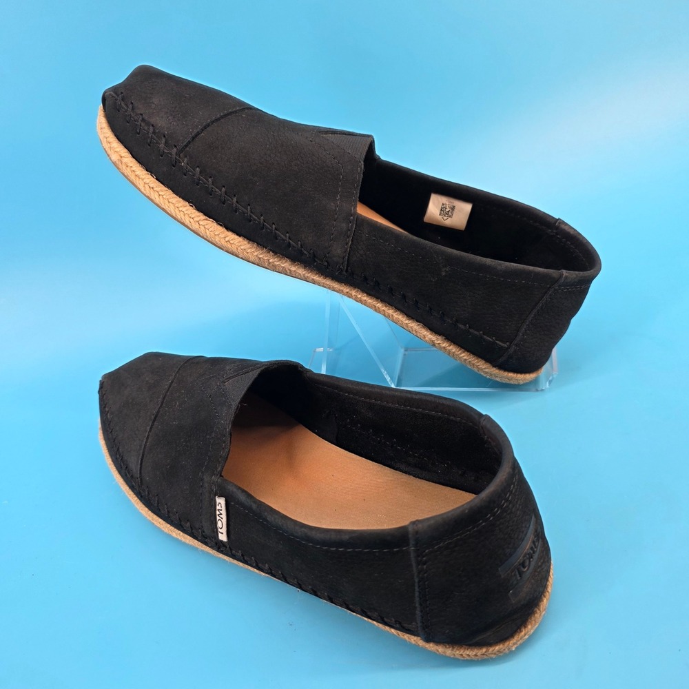 TOMS Mens Alpargata Rope Espadrilles Black Nubuck Leather Slip On Shoes 10009890